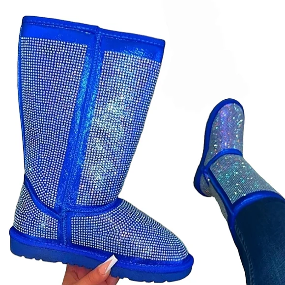 Boutique Shoes Hazel Rhinestone Boot Blue Poshmark